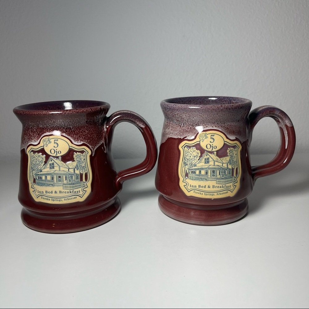 Set of 2 5 Ojo Bed & Breakfast Eureka Springs Arkansas Deneen Pottery Mugs Red